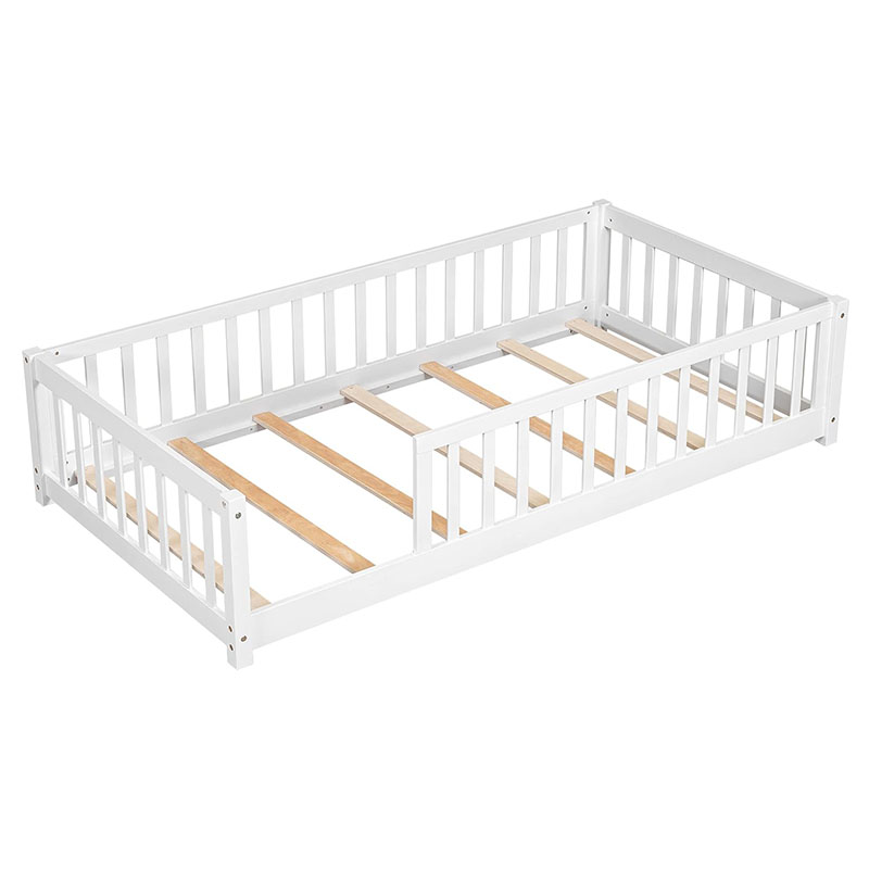 Floor Bed, Floor Bed Frame, Floor Bed for Kids, Wooden Kids Floor Bed(White)