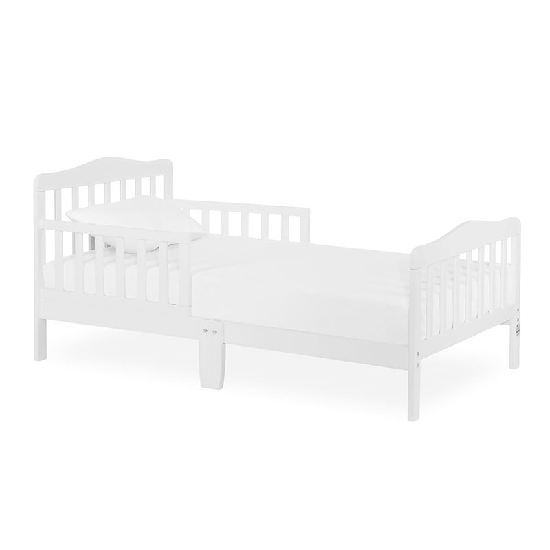 Toddler Bed In White, Greenguard Gold And JPMA Certified, Low To Floor Design, Two Side Safety rails, Non-Toxic Finishes, Wooden