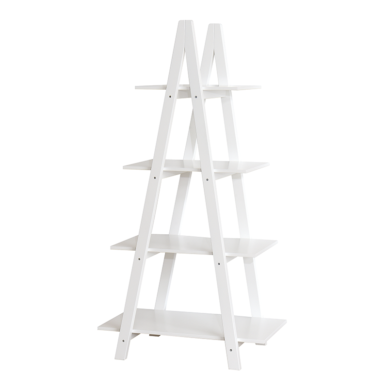Home Decor Trapezoidal Rack Durable Tree Book Shelves for Home 4 Tier White Wall Shelf Wood