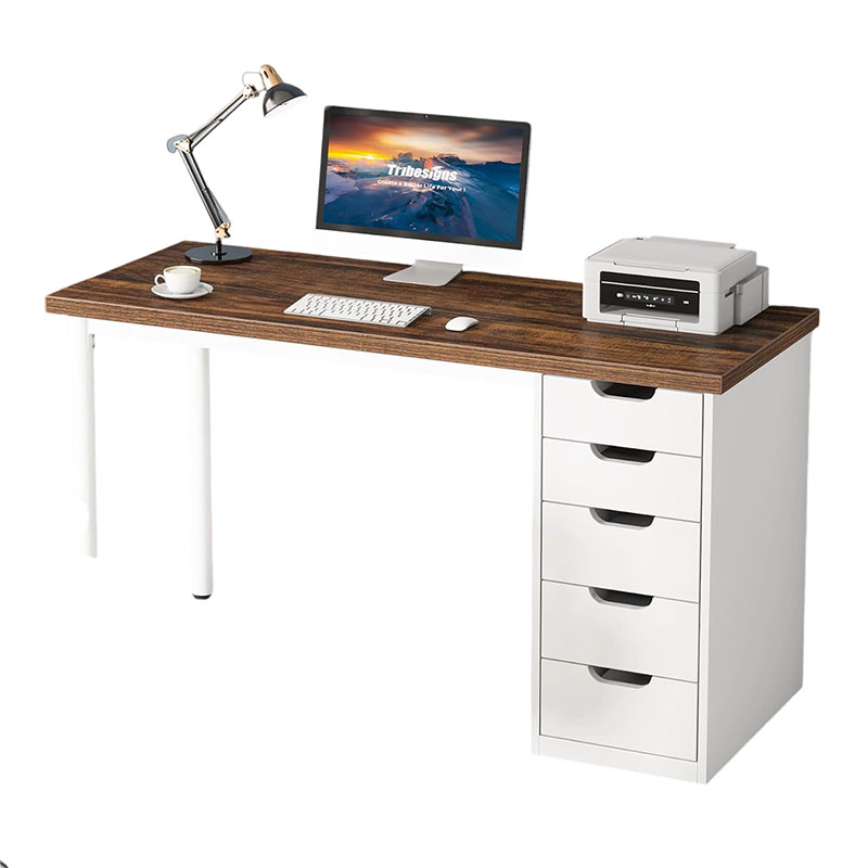 Computer Desk with 5 Drawers,Rustic Brown Home Office Desk with Storage, Modern Simple Laptop Desk Study Writing Table for Small