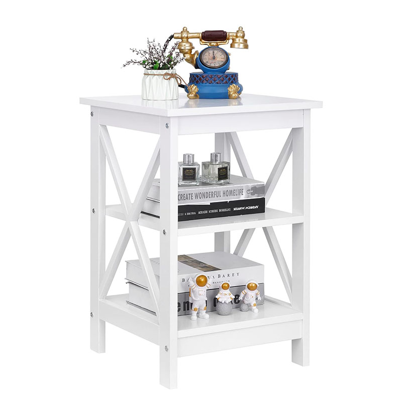 End Table, Sofa Side End Storage Shelf, Versatile X-Design Wooden Side Table, Living Room, Bedroom, Office Furniture