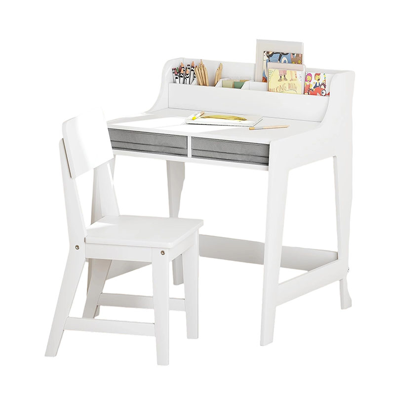 Kids Desk and Chair Set, Study Desk for Kids with Storage Bins, Wooden Children Study Table, Student Writing Desk for Bedroom & Study Room