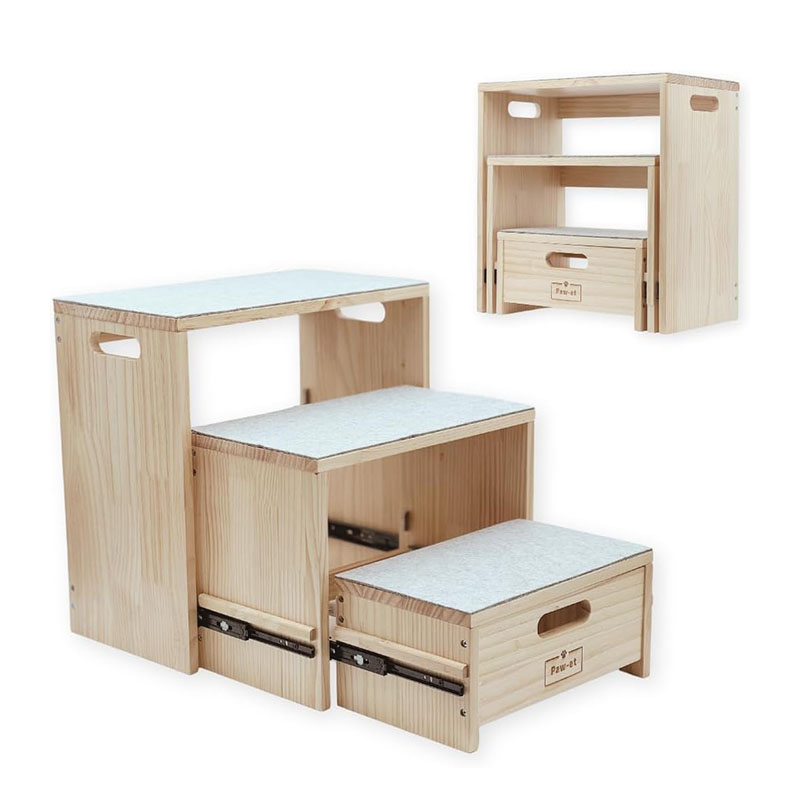 Wooden Pet Stairs/Pet Steps - 3 Steps Dog Stairs/Dog Steps for Bed Couch and Car - Modern Minimalistic and Space Saving Design