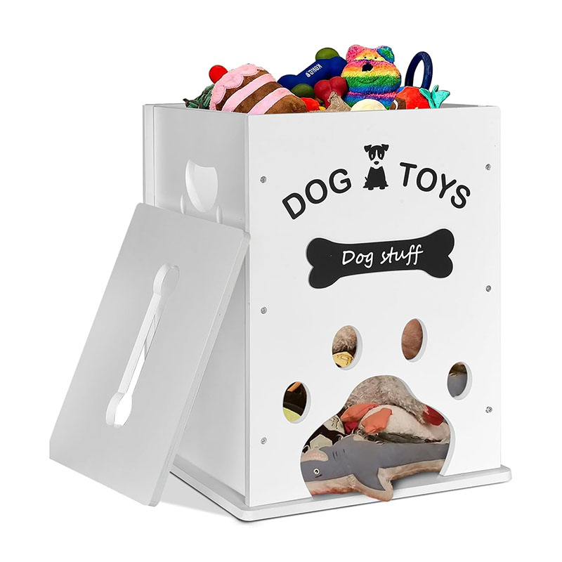 Dog Toy Bin, Cat & Dog Food Storage, Wood Organizer with Hollow Handle, Toy & Stuff Storage Basket for Pet Leashes, Food, Treat