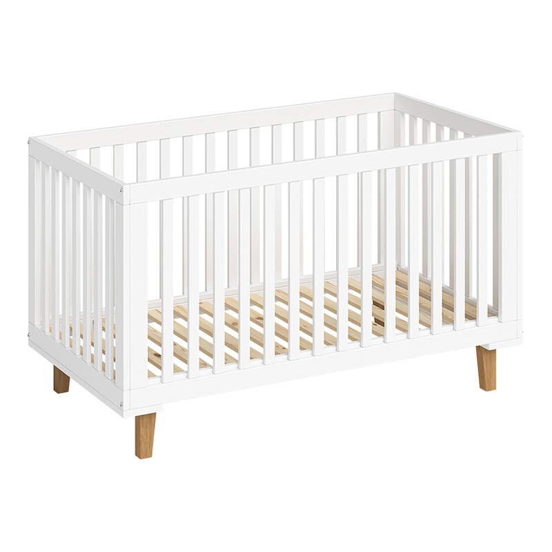 Children's bed 70x140 cm, white/natural, 3-way height adjustable, convertible to junior bed, including conversion sides