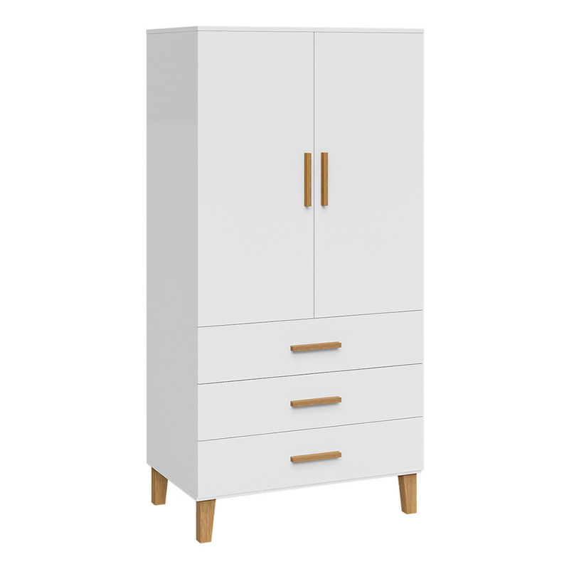 Children's wardrobe, white/natural, with clothes rail and 3 drawers