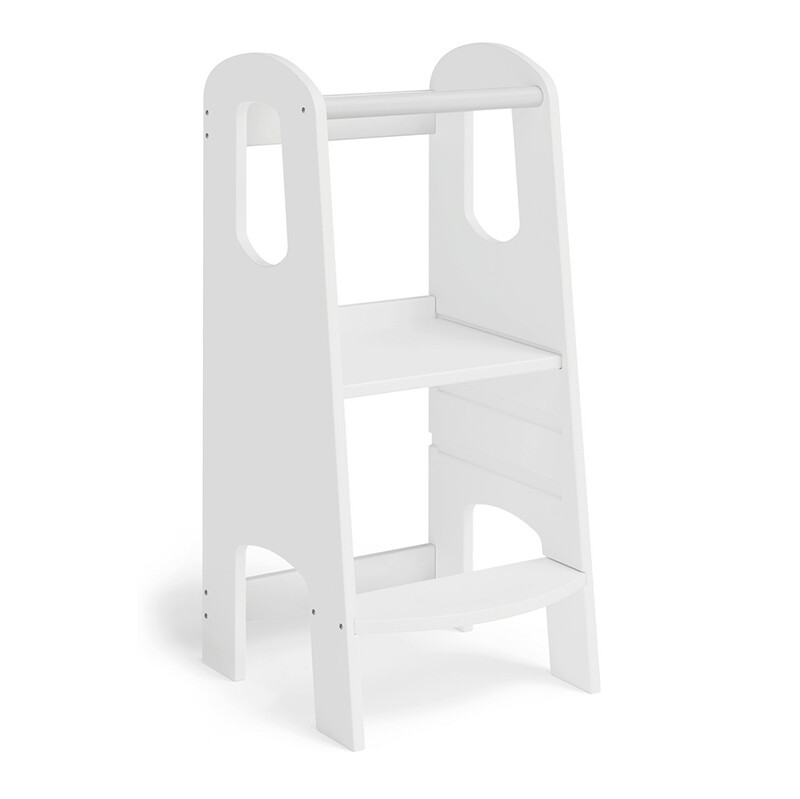 Learning tower, step 3-way height adjustable, white lacquered, birch 