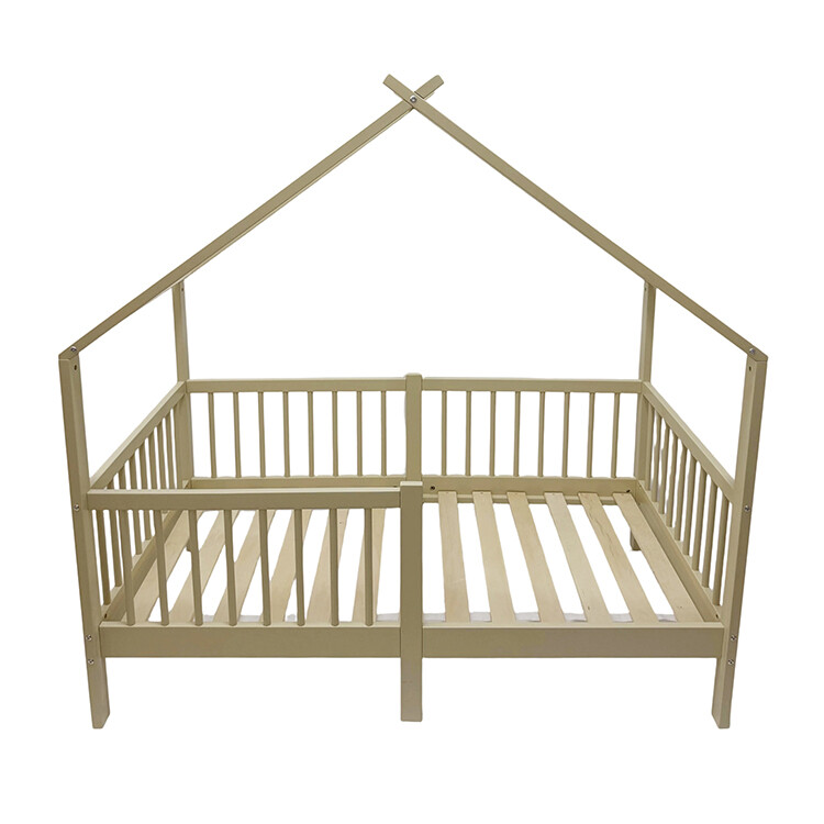 Children's bed,Baby house tent bed with 2 drawers,solid pine,cream-coloured,including roll-up slatted frame