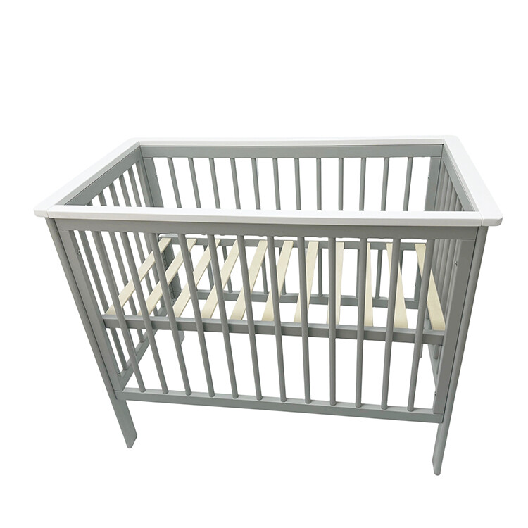 Grey children's bed with adjustable height,solid pine,including roll-up slatted frame