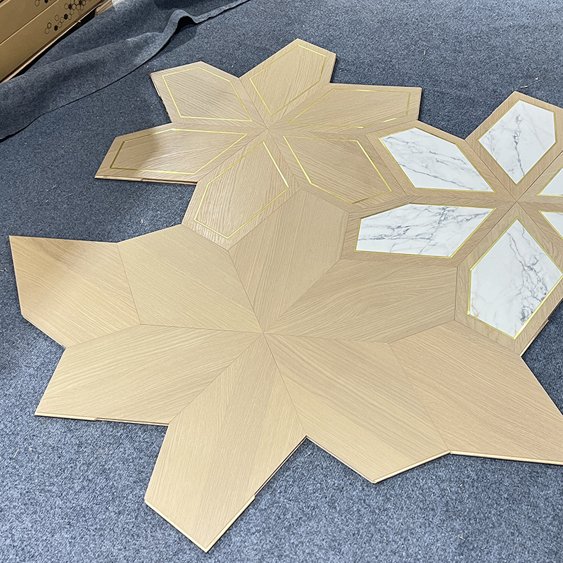 High-end customized special-shaped parquet flooring artistic shape European and Chinese style restaurant living room net celebrity style tiles cross-border