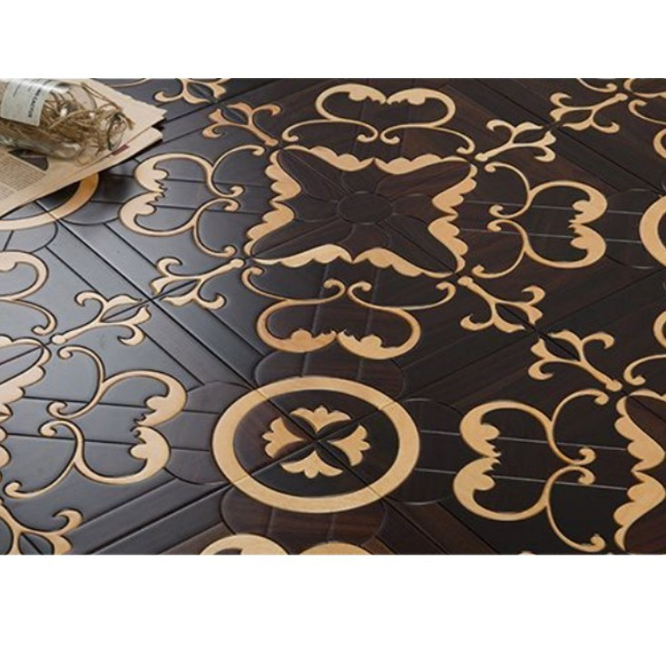 Custom multi-layer solid wood composite flooring square parquet flooring leather inlaid copper inlaid stone European style wood flooring 15mm