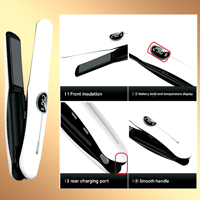 Wireless straightener, curling iron, mini rechargeable portable curling iron with long battery life, USB interface