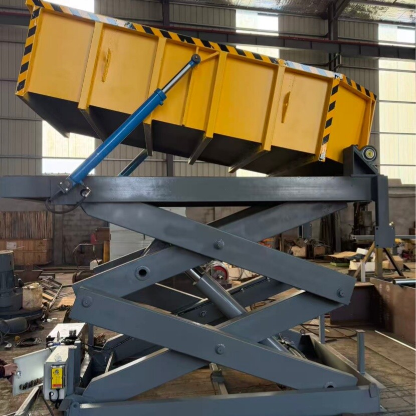 Hydraulic Scissor Lift Table with Dump Hopper | Industrial Lifting & Tipping Solution
