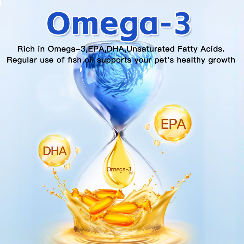 Pet Deep Sea Fish Oil Capsules for Dogs & Cats, Immune Support, Anti-Shedding, Skin & Coat Health