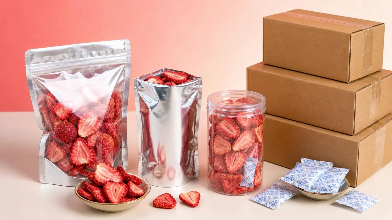 Verpackungsoptionen für gefriergetrocknete Erdbeeren zur Verlängerung der Haltbarkeit