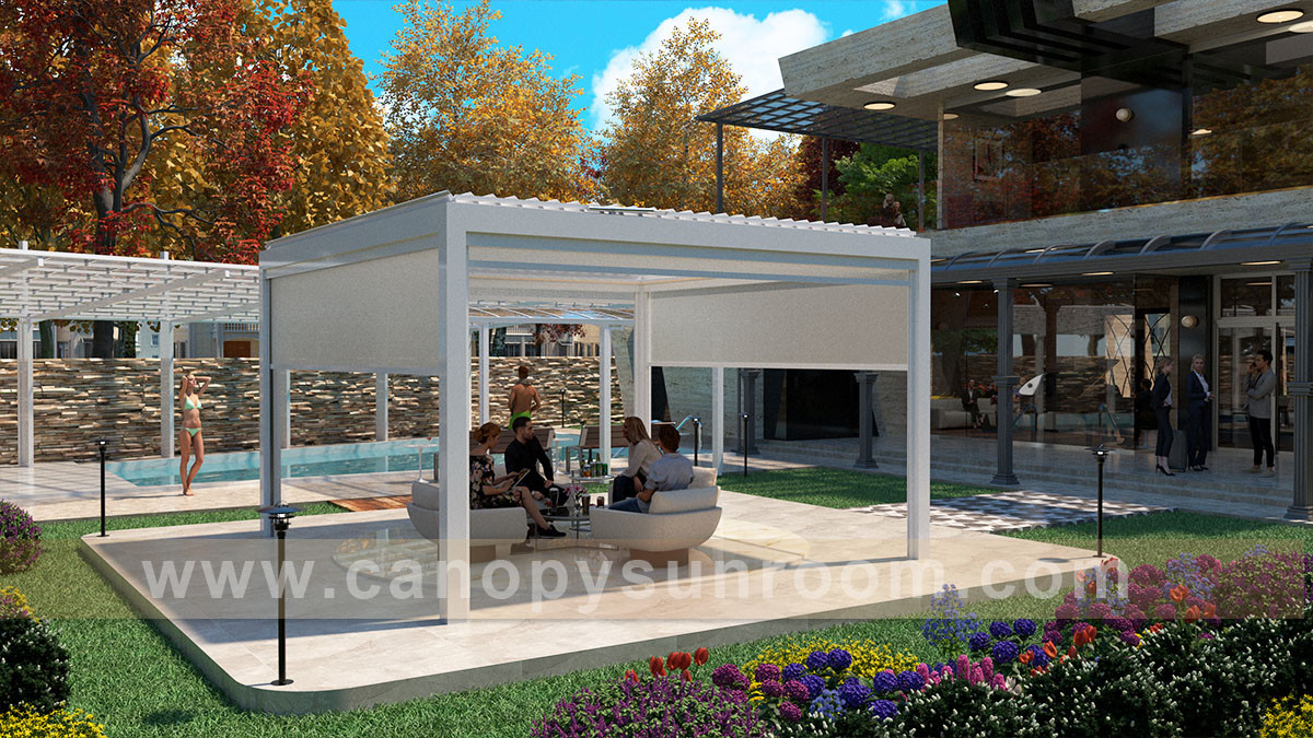 outdoor aluminum shutter louvered gazebo pergola canopy shelter