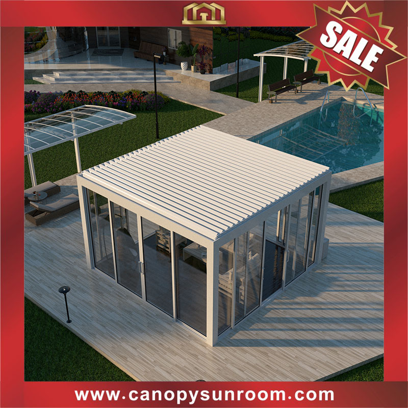 Outdoor Aluminum Waterproof Bioclimatic Motorized Opening Louver shutter Roof Pergola enclosure cabin shed