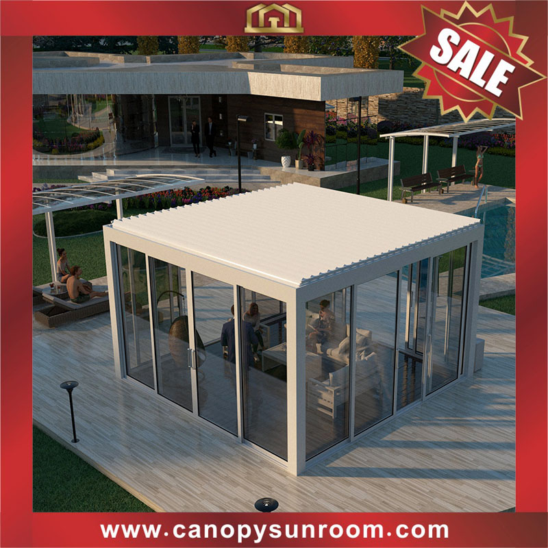 Outdoor Aluminum Waterproof Bioclimatic Motorized Opening Louver shutter Roof Pergola pavilion gazebo cabin shed
