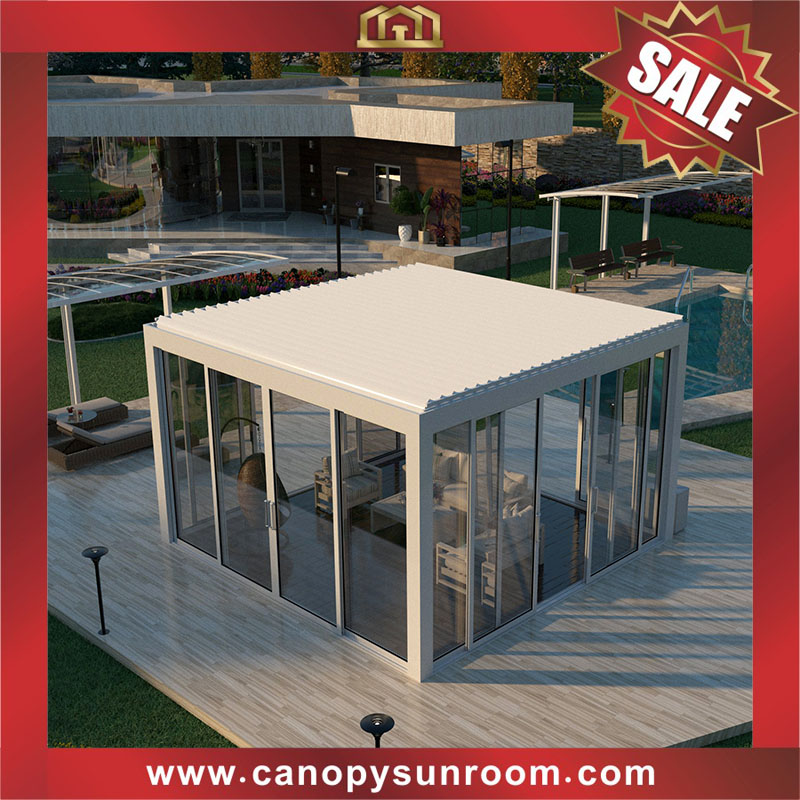 Outdoor Aluminum Waterproof Bioclimatic Motorized Opening Louver shutter Roof Pergola enclosure cabin shed