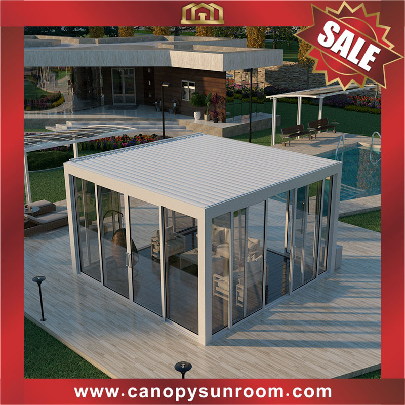 Outdoor Aluminum Waterproof Bioclimatic Motorized Opening Louver shutter Roof Pergola enclosure cabin shed