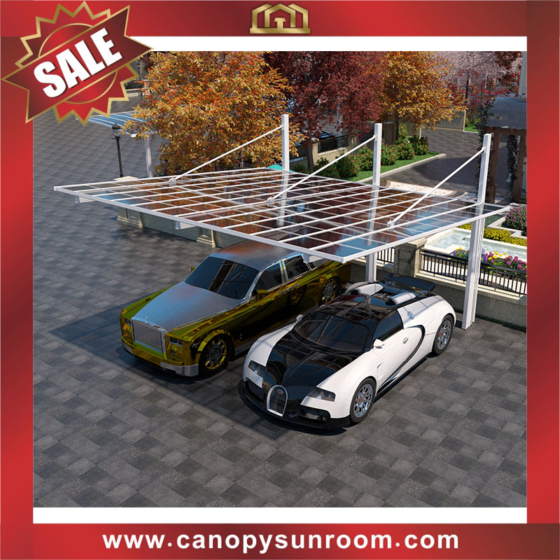 High quality outdoor backyard alu polycarbonate aluminum cantilevered braces hanging park carport double two cars canopy shelter