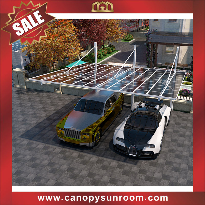 High quality outdoor backyard alu polycarbonate aluminum cantilevered braces hanging park carport double two cars canopy shelter