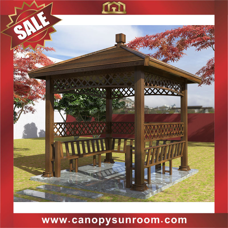 Courtyard backyard garden outdoor aluminum wood look pavilion gazebo canopy shelter for sale