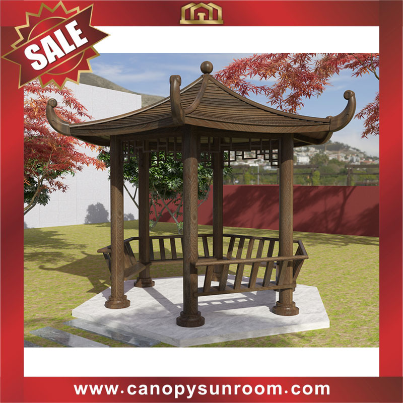 Chinese style garden courtyard backyard outdoor aluminum wood look canopy shelter gazebo pavilion for sales