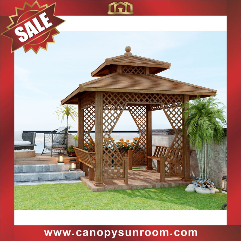 Chinese antique style garden courtyard backyard aluminum wood look canopy shelter pavilion gazebo
