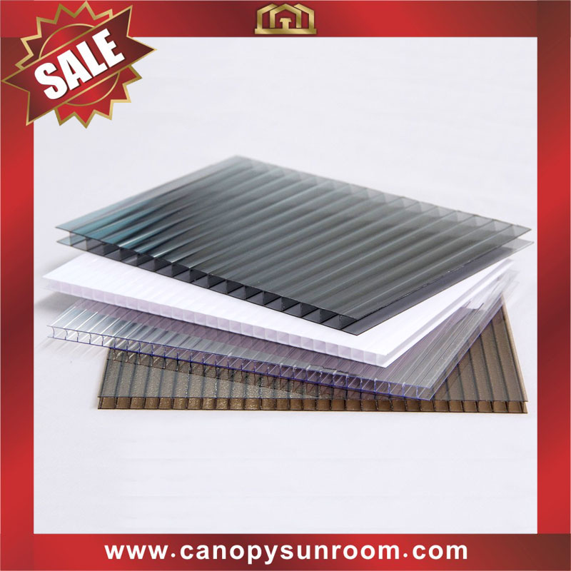 twin two walls layers hollow polycarbonate PC sun roofing sheeting plate panel sunvisor for sale