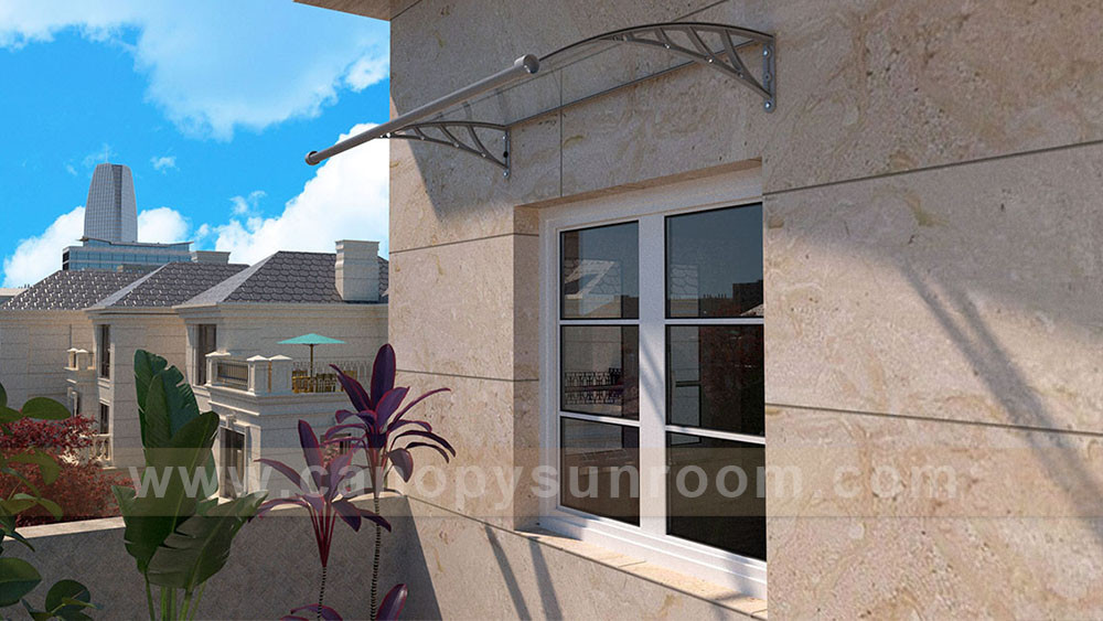 DIY polycarbonate awning canopy with gutter water channel