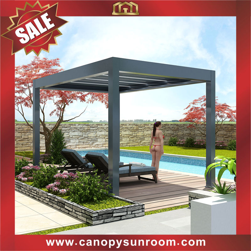 High quality Aluminum Waterproof Outdoor Bioclimatic Louver Motorized Opening louvered Roof sun shade Pergola gazebo shelter