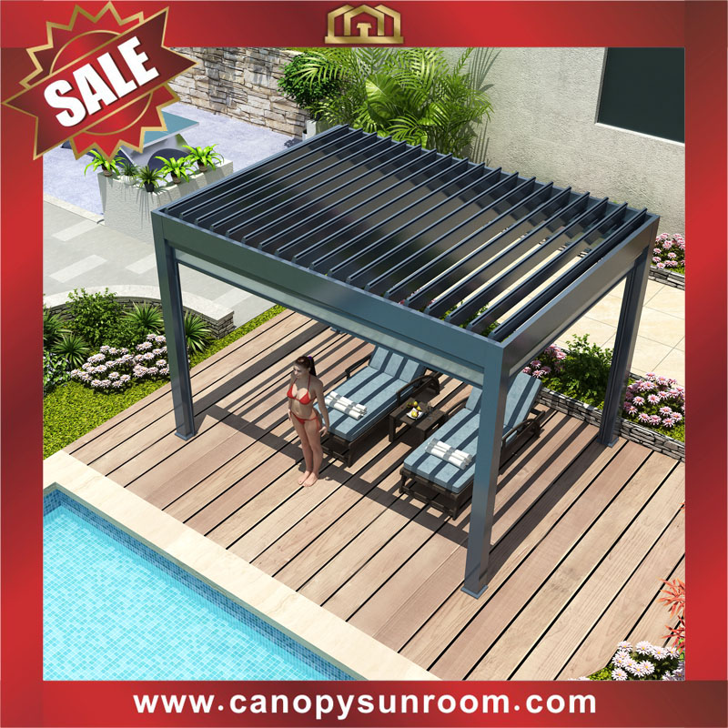 High quality Aluminum Waterproof Outdoor Bioclimatic Louver Motorized Opening louvered Roof sun shade Pergola gazebo shelter