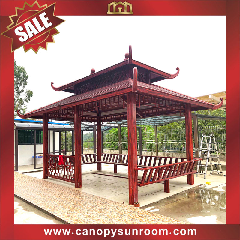 Chinese antique design outdoor aluminum wood look canopy awning shelter gazebo pavilion for sale