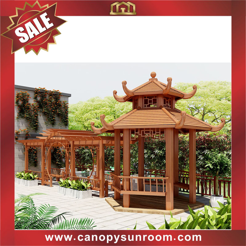 Chinese antique design outdoor aluminum wood look canopy awning shelter gazebo pavilion for sale