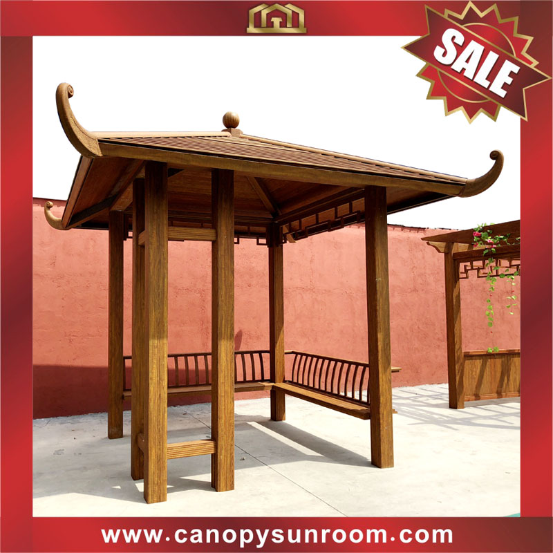 Chinese antique design outdoor aluminum wood look canopy awning shelter gazebo pavilion for sale
