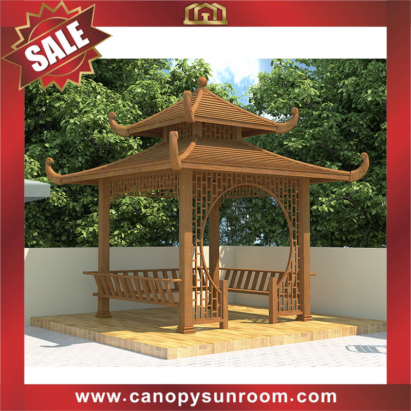 Chinese antique aluminum wood look sunshade rain canopy awning shelter gazebo pavilion
