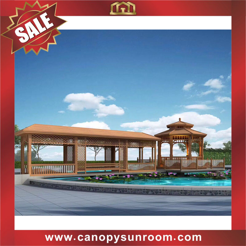 Chinese antique aluminum wood look sunshade rain canopy awning shelter gazebo pavilion