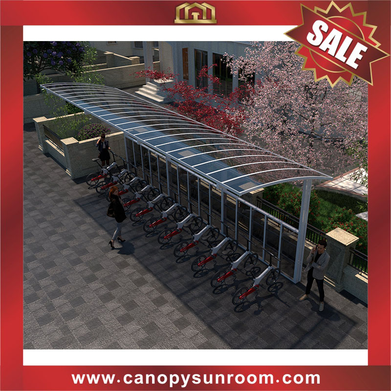 Outdoor public polycarbonate aluminum parking bike bicycle shelter canopy awning 