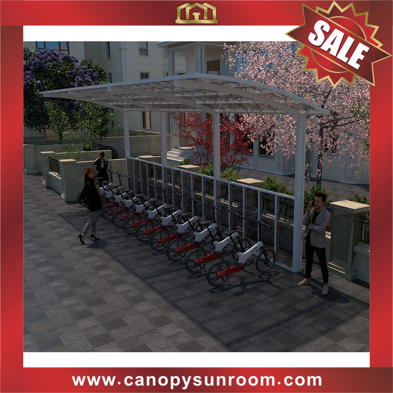 Outdoor public polycarbonate aluminum parking bike bicycle shelter canopy awning 