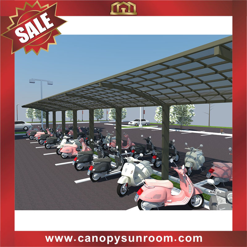 Public outdoor polycarbonate aluminum park bike bicycle motorcycle canopy awning shelter