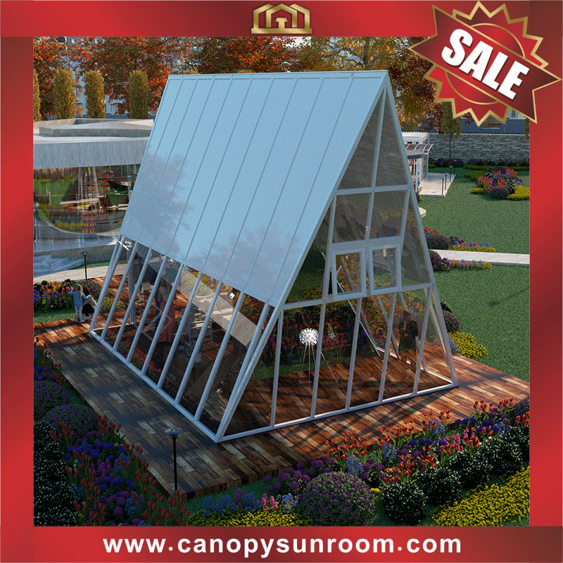 Outdoor aluminum alu glass tirangle sunroom sunhouse enclouse cabin shed tiny house