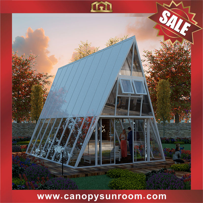 Outdoor aluminum alu glass tirangle sunroom sunhouse enclouse cabin shed tiny house