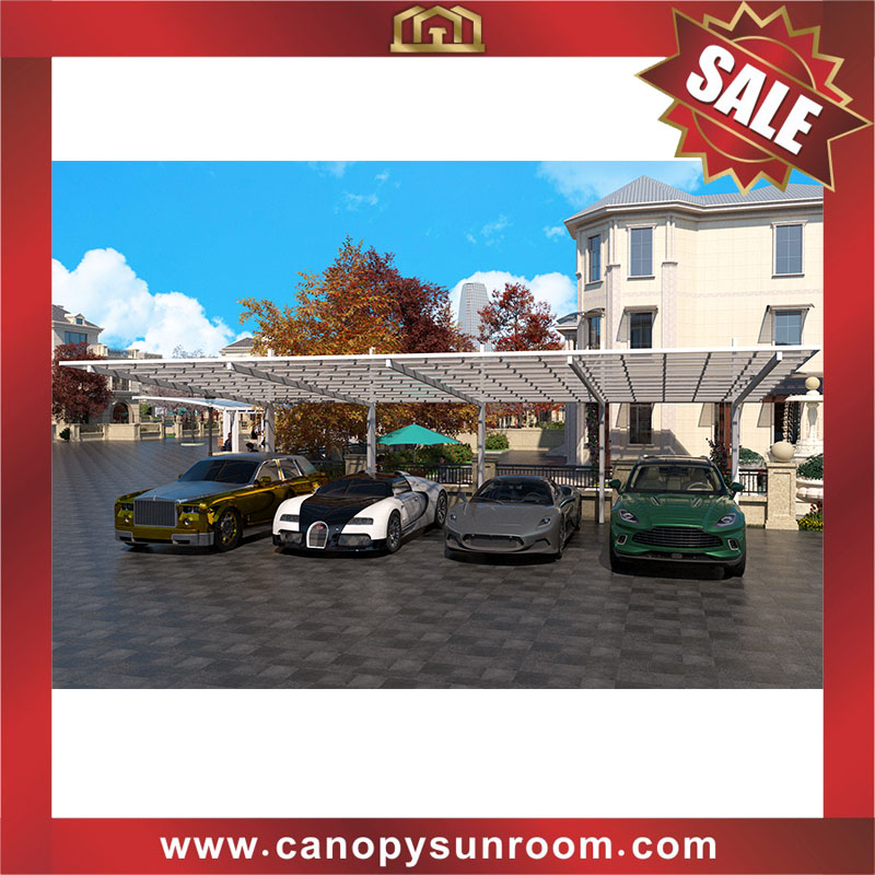 Excellent outdoor polycarbonate aluminum cantilevered braces hanging parking carport four cars canopy awning shelter