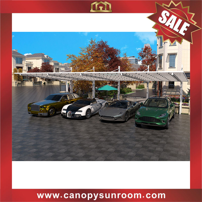 Excellent outdoor polycarbonate aluminum cantilevered braces hanging parking carport four cars canopy awning shelter