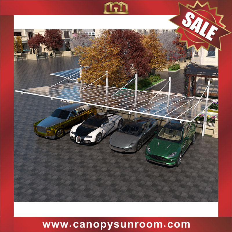 Excellent outdoor polycarbonate aluminum cantilevered braces hanging parking carport four cars canopy awning shelter