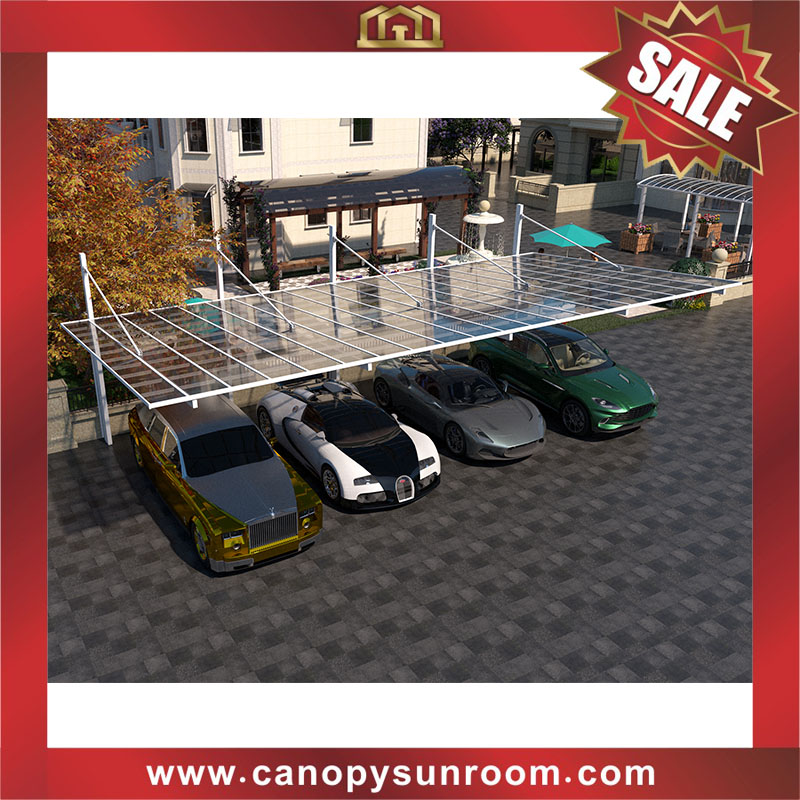 Excellent outdoor polycarbonate aluminum cantilevered braces hanging parking carport four cars canopy awning shelter