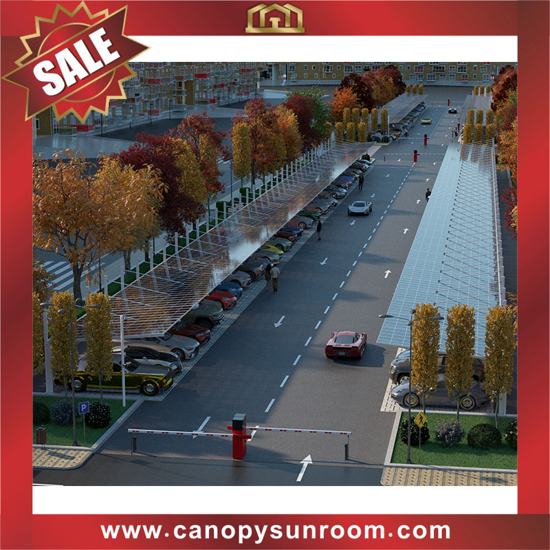 Public outdoor polycarbonate aluminum cantilevered braces parking carport multicar canopy awning shelter for the projects