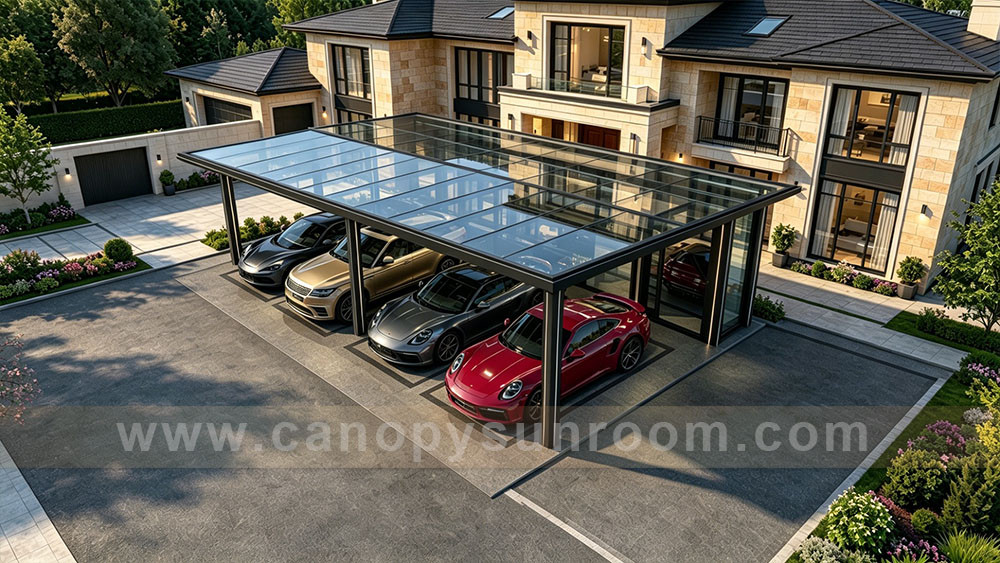 new style glass aluminum carport garage park cars shelter