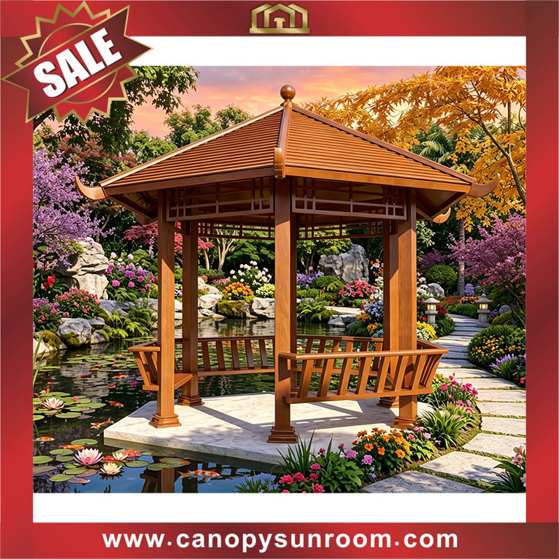 outdoor courtyard backyard aluminum wood look pavilion gazebo canopy shelter for sale